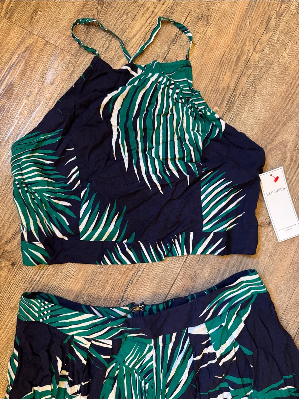 Red Dress/Palms Away Navy & Green Palm-Print Two-Piece Outfit